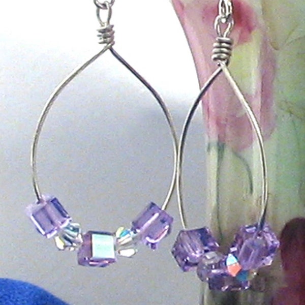 SS Aurora Borealis Crystal Hoop Earrings, Handmade, Wirewrapped