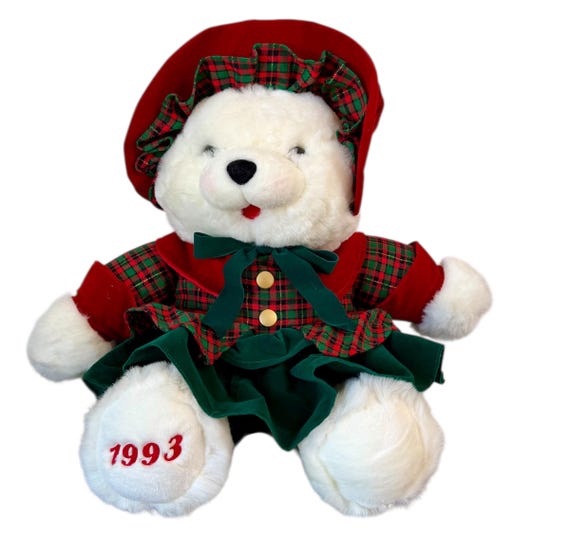 Vintage 1993 Kmart Christmas Teddy Bear Plaid Holiday Plush 90s Christmas Decor