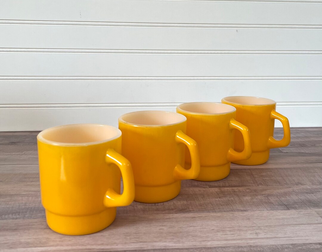 Vintage Fire King Milk Glass Mugs / Fire King Yellow Mugs / Etsy