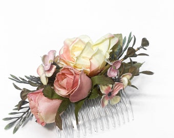 Pink roses hair comb, bridal headpiece, pink flowers