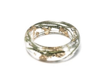 Gold forest pine leaf resin ring
