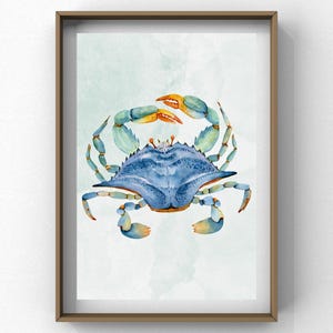 Blue crab watercolour printable wall art.