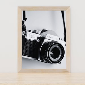Black and white camera photo printable wall art poster.