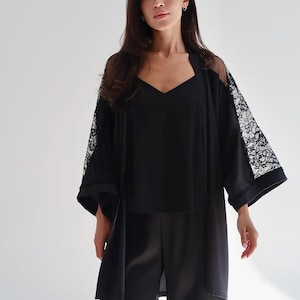 Lace Robe Pajamas Set Pants and Top, Viscose Blend, Custom Tailoring