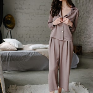 Sleepwear Set, Viscose Pajamas Set, Viscose Sleepwear, Culottes, Shirt and Culottes,custom tailoring