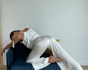 Bridal Pajama Set: Satin Tank Top and Pants, Custom Tailoring