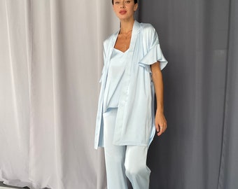 Pajamas set and robe Raffle, Silk pajamas set, Custom pajama pants, Tank top, silk pants, Bridesmaid pajama set, silk robe, custom tailoring