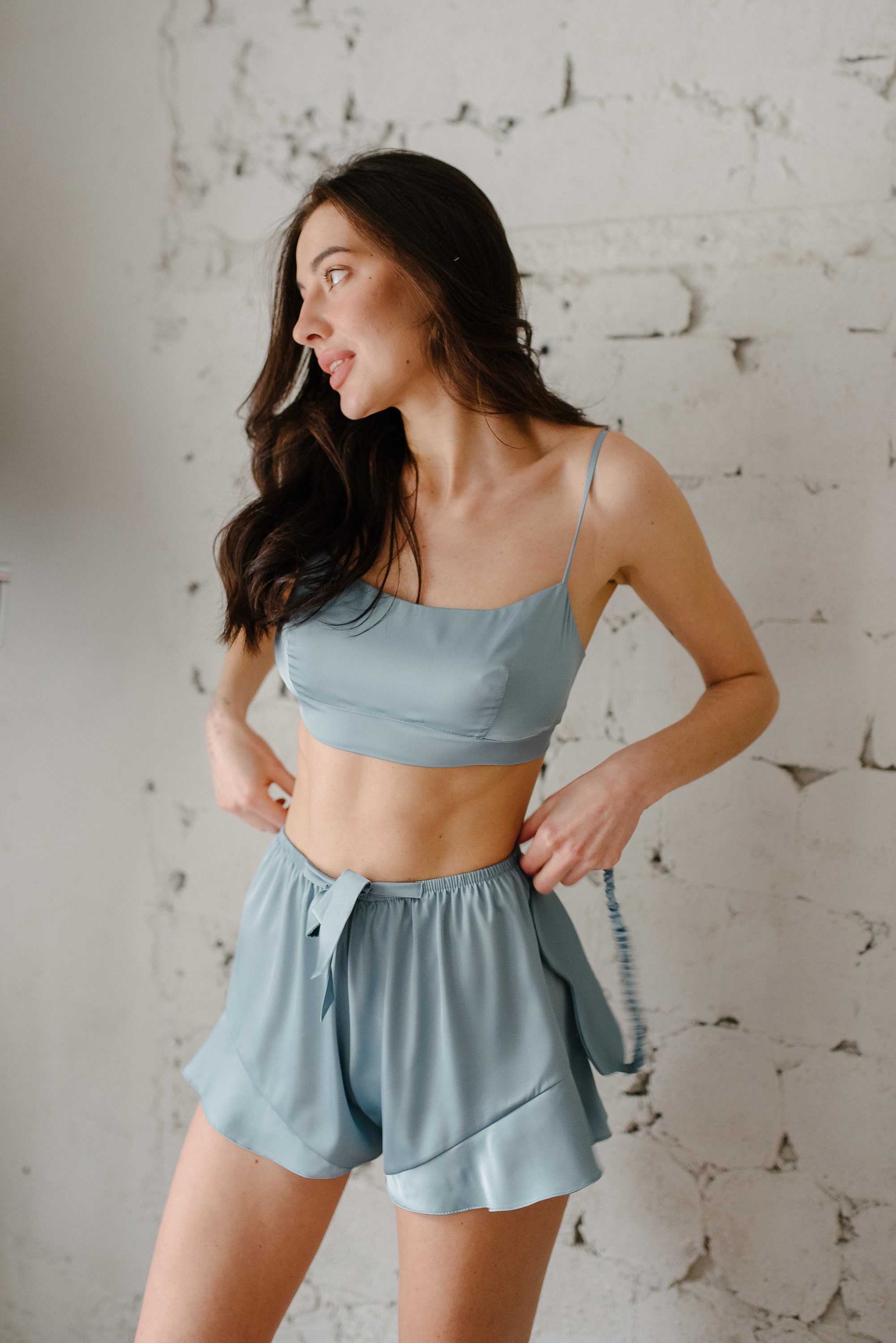 Sleepwear Set Silk Pajamas Set Silk Shorts Tank Top Oversized