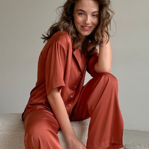 Pajamas set, Silk pajamas set, Silk shorts, Silk shorts and shirt, Bridesmaid pajamas, , silk shirt, custom tailoring, pajamas for bride