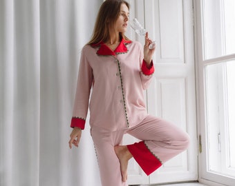 Handmade Pajama Set Fibi Women Cotton Viscose Nightwear PJs Clothing