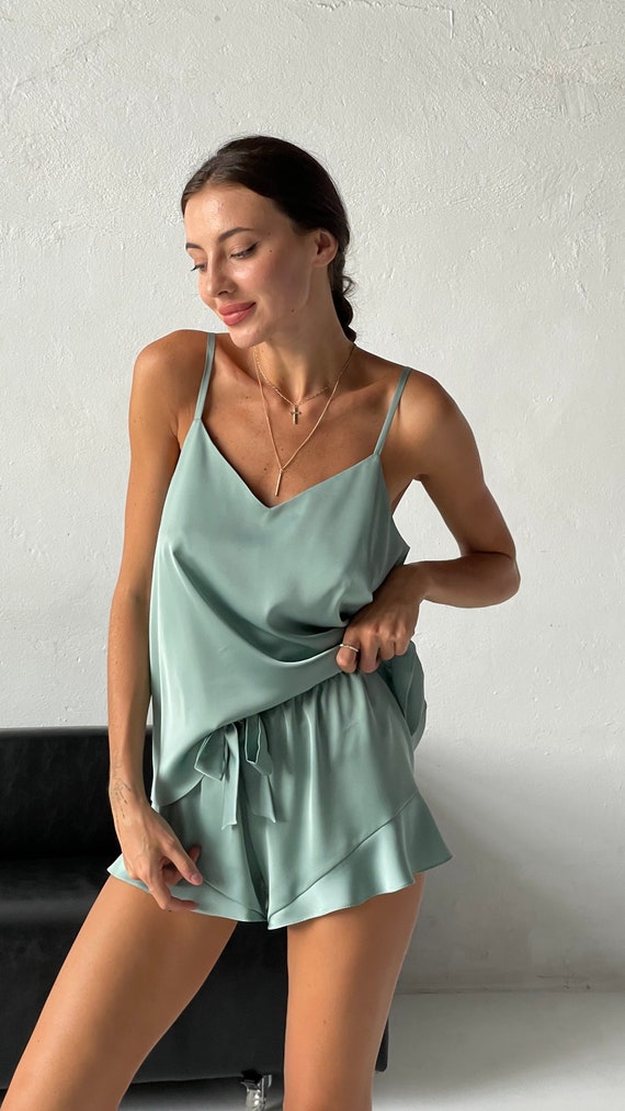 Satin shirt pyjama set sale