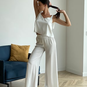 Pajamas set and robe,Silk pajamas set,Silk shorts, Tank top,Oversized top,Viscose sleepwear,Top and shorts, silk robe robe,custom tailoring