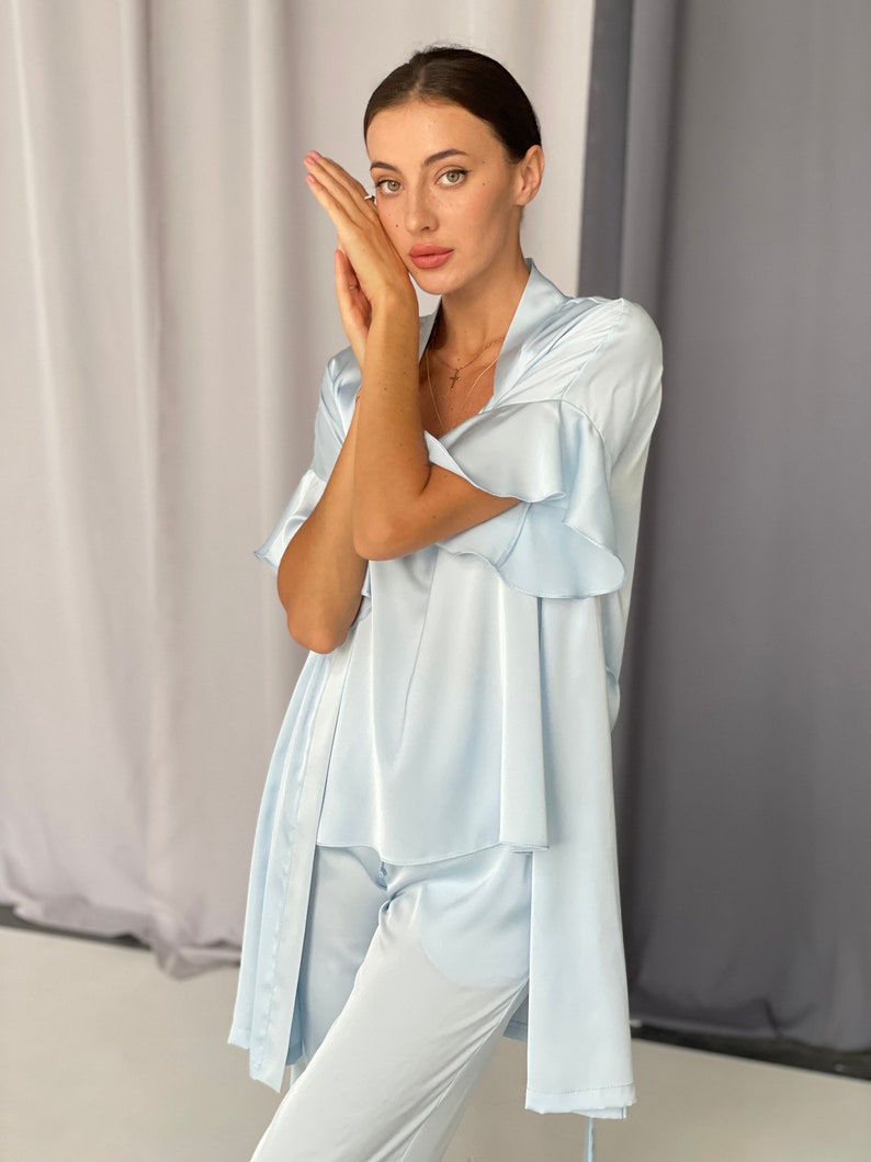 Pajamas Set and Robe Raffle Silk Pajamas Set Custom Pajama - Etsy