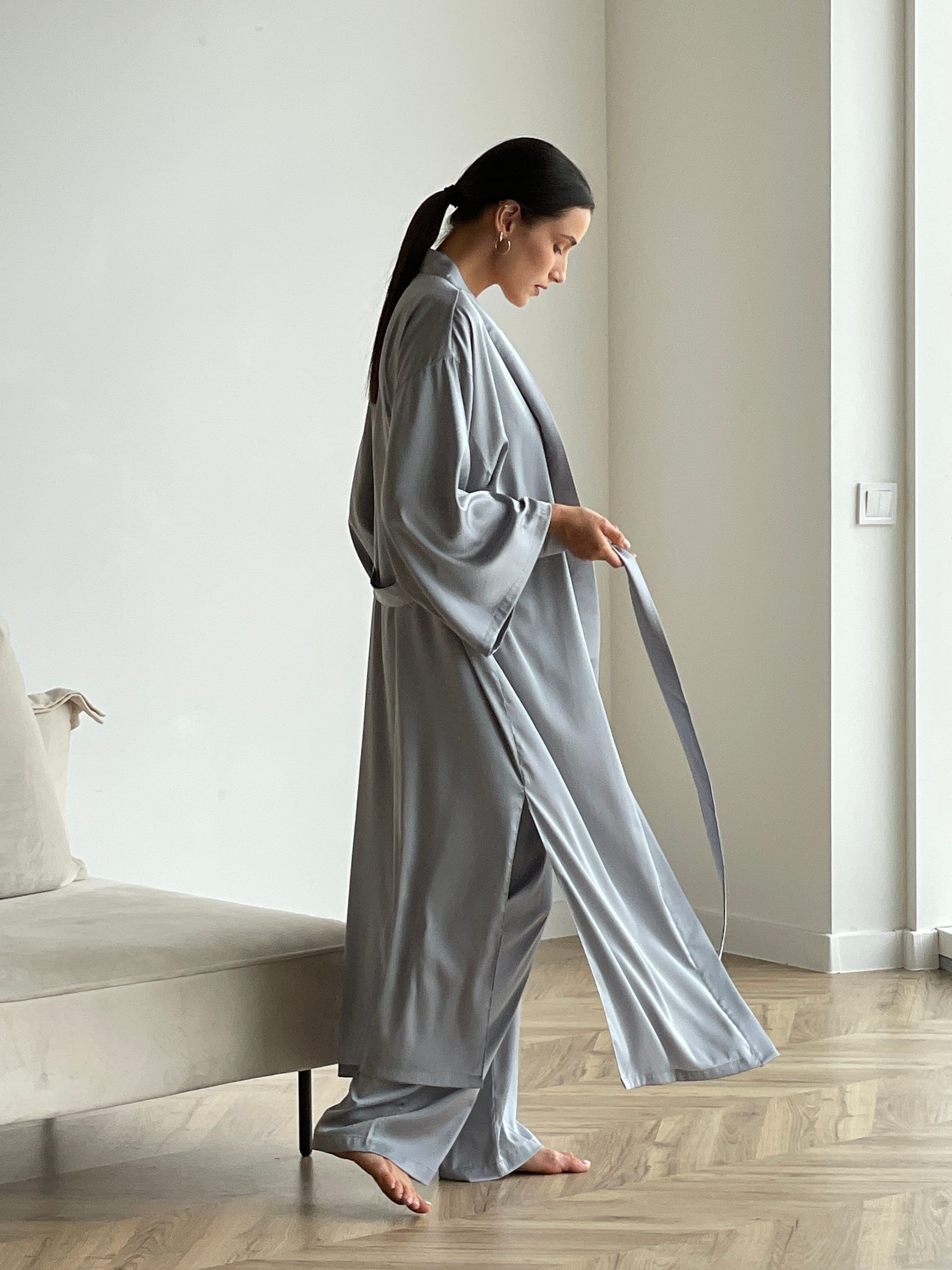 Striped silk pajama set deals