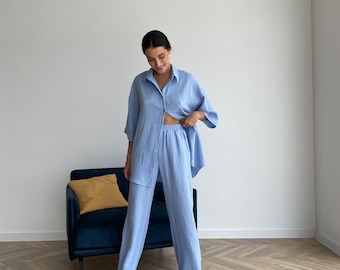 Handmade Pajama Set Women Cotton Viscose Nightwear PJs Clothing Bridesmaid Bride