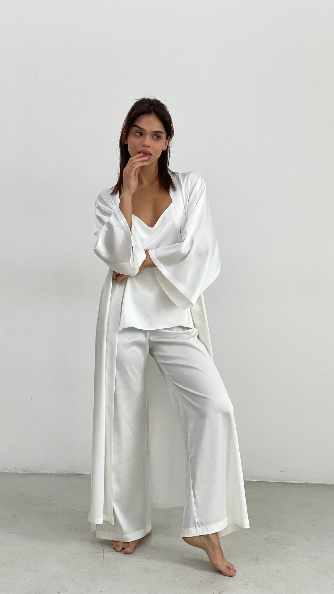Bridal Pajamas Set and Robe,silk Pajamas Set,silk Pants, Tank Top