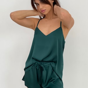 Sleepwear Set, Silk Pajamas Set, Silk Shorts, Tank Top, Oversized Top, Silk pajamas, Top and Shorts, custom tailoring, bridesmaid pajamas