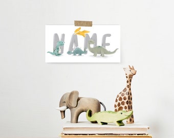 Custom Dino Nome Stampa - Nursery art - Personalizzato - Regalo doccia bambino - regalo di battesimo - regalo bambino -baby room art- dinosauro nome piatto