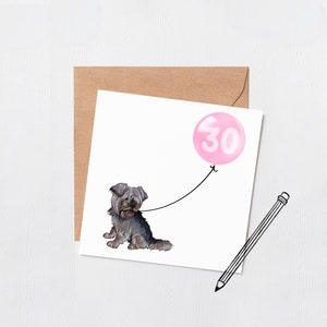 Yorkshire terriër hond verjaardag ballonkaart - Wenskaart - Gelukkige verjaardag - 16e - 18e - 21e - 30e - Aangepast nummer - hond verjaardagskaart