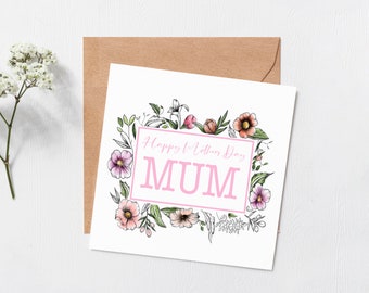 Mothers day Mum flowers card - Mothers day card - best mum - Floral pretty card - Best mother - card for my mum - Mummy card - blank inside