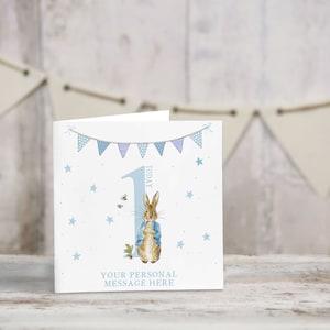Carte d'anniversaire personnalisée Pierre lapin - carte de voeux - joyeux anniversaire - premier anniversaire - anniversaire de neveu - blanc à l'intérieur - 1er - 2ème - 3ème