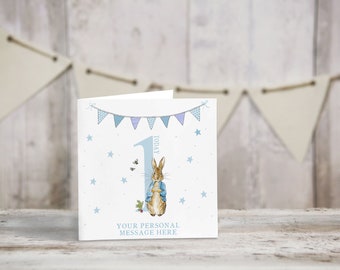 Personalised Peter rabbit birthday card - Greeting card - Happy birthday - first birthday - nephew birthday - blank inside - 1st - 2nd - 3rd