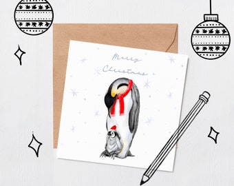 Weihnachtskarte Für Sohn & Schwiegertochter – Niedliche Pinguine, 23 X 15 Cm, Mit Umschlag