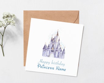 Disney castle card - Happy Birthday card - Disney inspired - Princess - daughters birthday card - card for her - personalised card