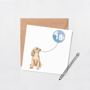 Carte ballon d'anniversaire pour chien Cockerpoo - Carte de voeux - Joyeux anniversaire - du 16 au 18, du 21 au 30 - intérieur vierge - numéro personnalisé - carte de chien