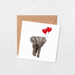 Biglietto di San Valentino con palloncino a forma di elefante - Cuore - Biglietto di auguri - Biglietto di auguri divertente - Biglietti romantici - Biglietto di auguri generico - Biglietto vuoto all'interno