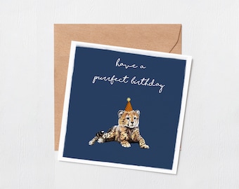 Purrfect Birthday card - best friend birthday - Happy birthday - perfect birthday - friends birthday - cat lover card - cheetah - blank