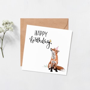 Fox happy birthday card - Happy Birthday Card - funny birthday cards - greeting cards - party hat - foxy - pretty cards - blank inside