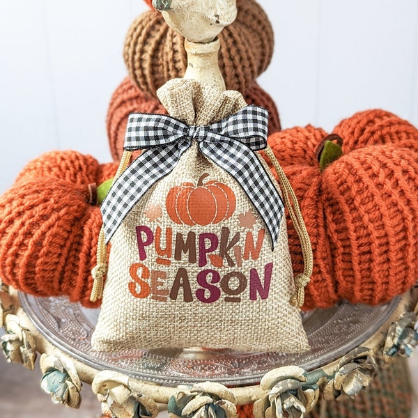 Fall Tiered Tray Decor, Burlap Decor, Fall Pumpkin Decor, Decorative Bag, Mini Pumpkin Decor, Pumpkin Season, Mini Burlap Bags, Autumn Decor