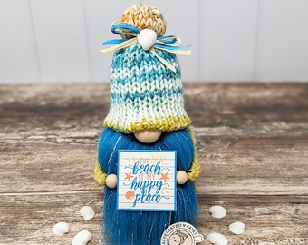 Beach Gnome Decor, The Beach is my Happy Place, Summer Gnome, Beach Tiered Tray Decor, Seaside Decor, Beach Lover Gift, Office Desk Decor