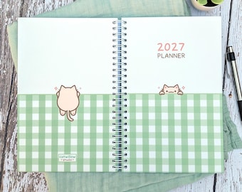 2027 Cat Planner, 2027 Hard Cover Planner, Daily Planner 2027,  ADHD Planner, Weekly Planner, Yearly Planner, Spiral Bound Planner 2027