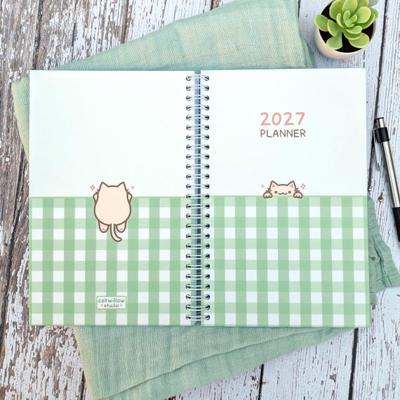 2027 Cat Planner, 2027 Hard Cover Planner, Daily Planner 2027,  ADHD Planner, Weekly Planner, Yearly Planner, Spiral Bound Planner 2027