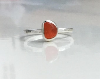 sea glass Ring, Orange Seaglass Ring, Rare seaglass, Seaglass Jewellery, Orange Seaglass, Cornish Seaglass