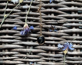 Pressed Forget-me-not resin necklace, gold plated