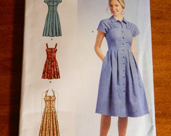 Simplicity Sewing Pattern R11770 - Misses' Fitted Bodice Dress w Sleeves or Shoulder Straps, Pleated Skirt in various lengths - Sizes 12-20