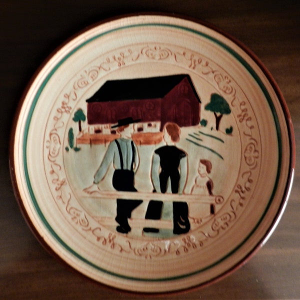 SALE!  Vintage Pennsbury Pottery 8" Scenic Plate "Red Barn" - Hand Painted by Amish pottery in 1950s - Excellent condition