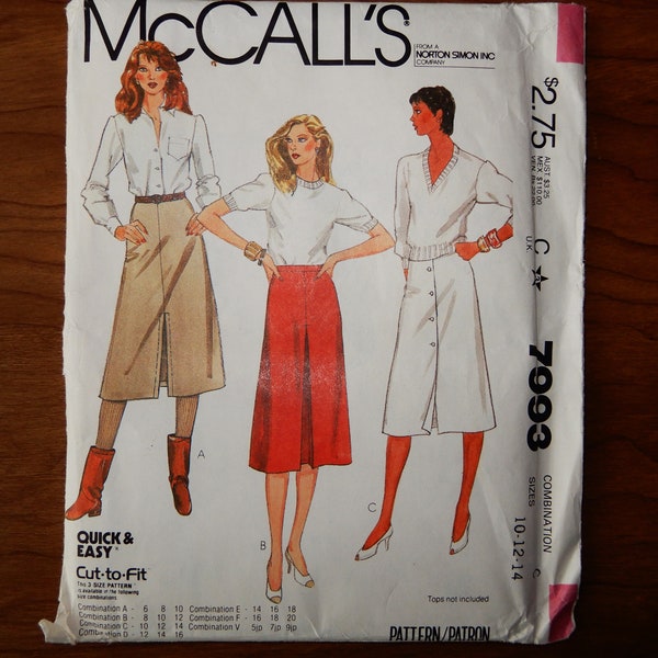 McCalls 7993 Sewing Pattern - Misses and Juniors Petite Skirts - 3 Classic Styles - Sizes 10-12-14 - Quick and Easy - Uncut and Unused