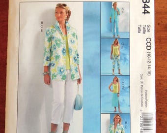 Easy McCalls's sewing pattern M4844 for Misses'/Miss Petite for Shirt Jacket, Top, Skirt and Pants in two lengths