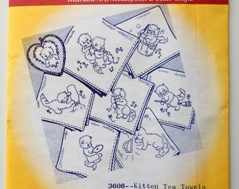 Aunt Martha's Hot Iron Transfers for Embroidery - #3606 Kitten Tea Towels