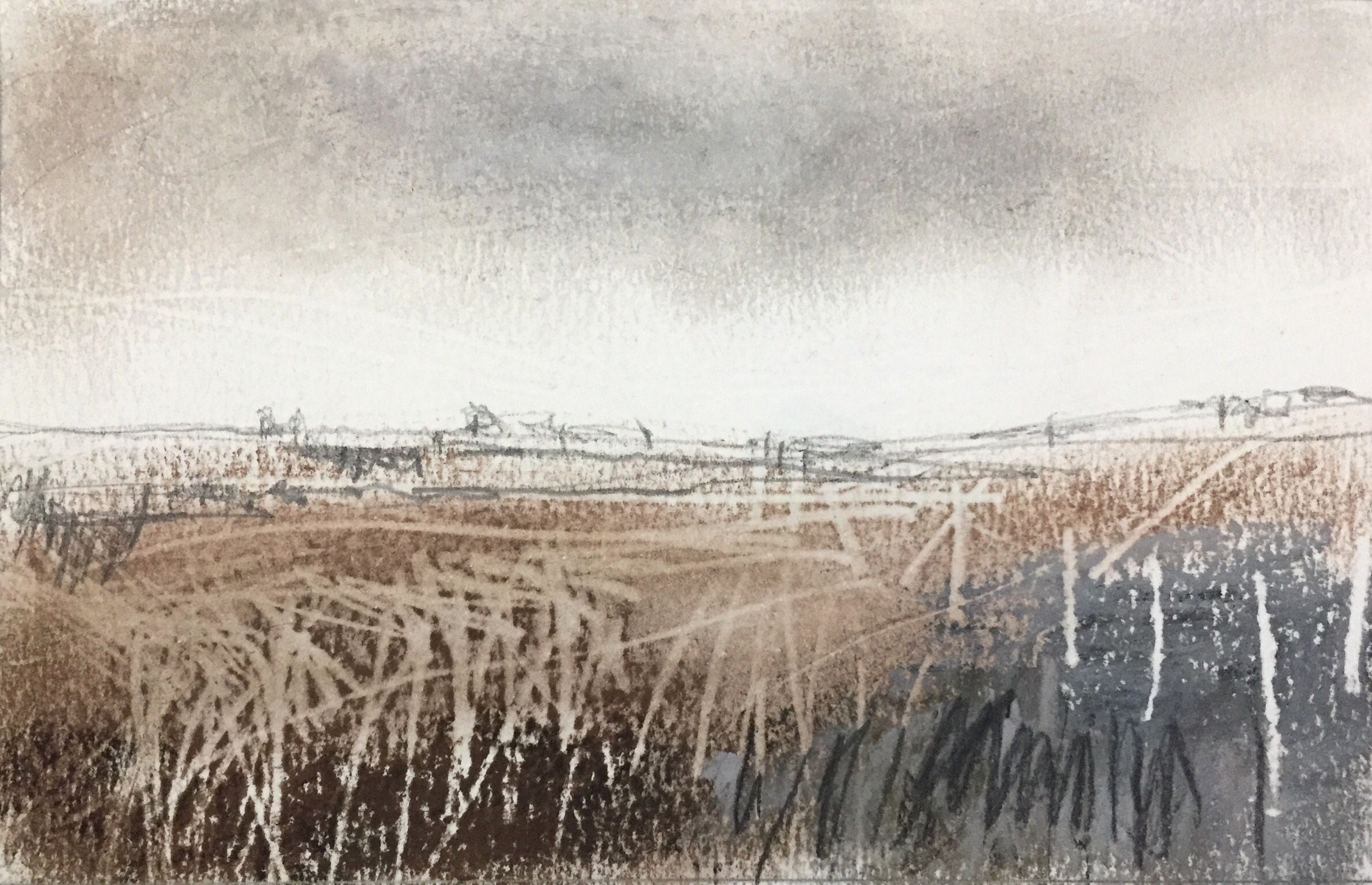 Original Mounted Landscape Drawing Created With Pastel, Charcoal ...