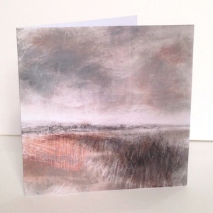 Art greeting card Number 9 &#39;Heaven&#39; - landscape, seascape, drawing, Yorkshire, fields, grasses, pink, fine art, pastel, charcoal, graphite