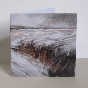 Art greeting card Number 7 &#39;Midwinter Fire&#39;, landscape, Yorkshire, fields, fine art, snow, winter, autumn, pastel, charcoal, graphite
