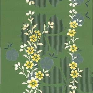 JAPAN YUKATA. Chains of yellow flowers on green background. YOT1065  BTY