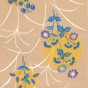 JAPAN YUKATA. Plants in blue and purple on beige background. yot1030. BTY