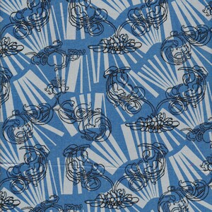 Liberty London, Tana Lawn, floral in black outline on two toned blue background, PRECUT FAT QUARTER