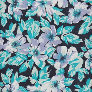 Italian Fabric, flowers in pale purple, turquoise and pale green, By the Yard